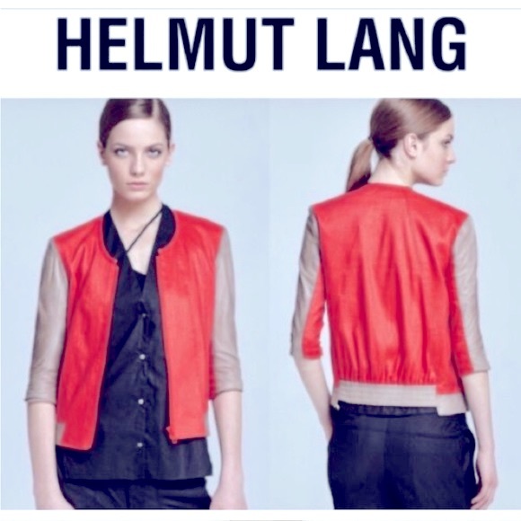 Helmut Lang Coral Linen Blend & Leather Bomber Jacket, size S - Picture 2 of 12